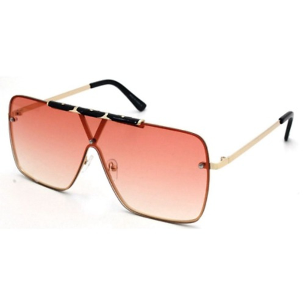 Oversized Shield Sunglasses Fashion Visor Sunglasses Trendy Gold Frame Pink Lens